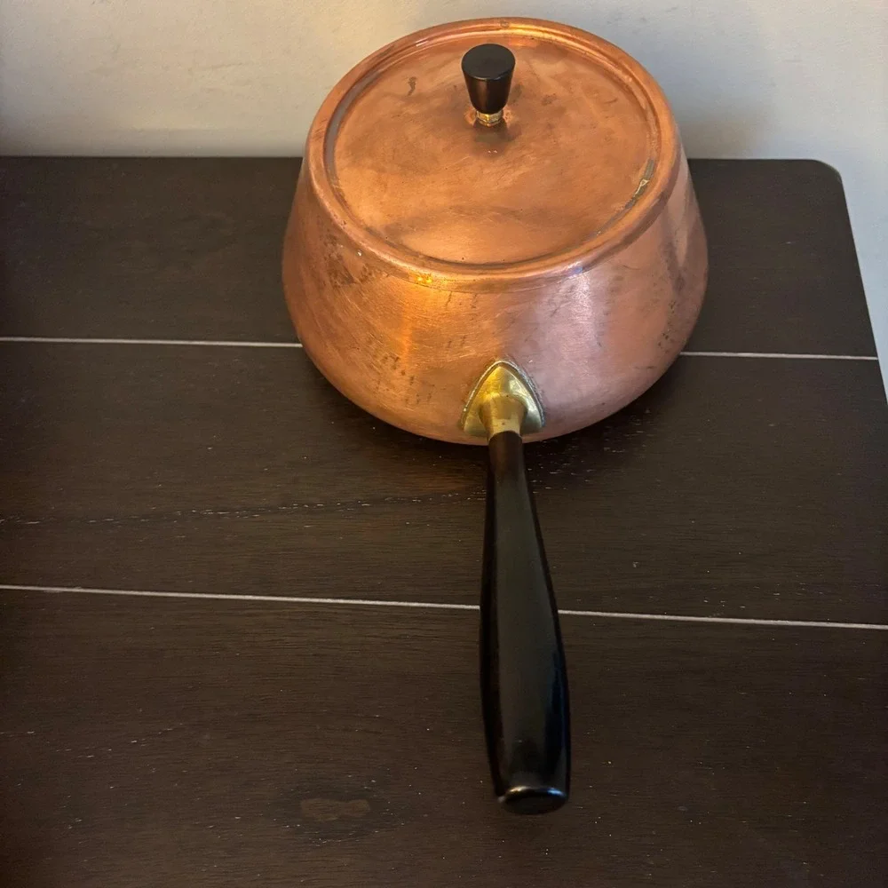 Vintage | Spring Culinox Copper Fondue Pot | Lid | St Steel Lined | Switzerland